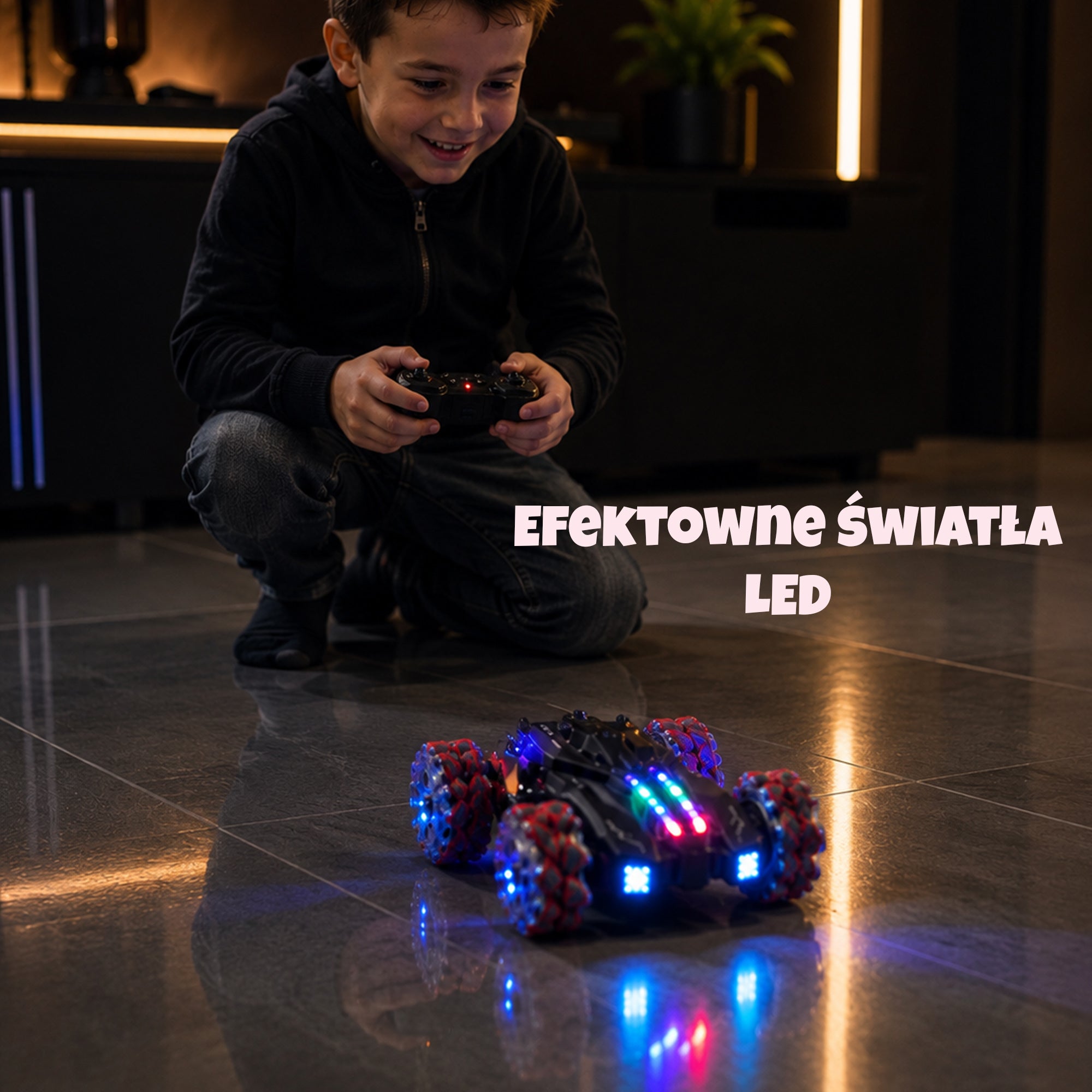 Auto zdalnie sterowane 360° z efektem dymu (PILOT + KONTROLER NA NADGARSTEK)
