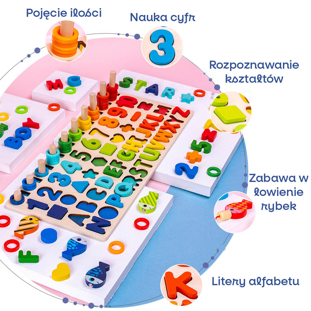 Drewniana Układanka Montessori Rybki