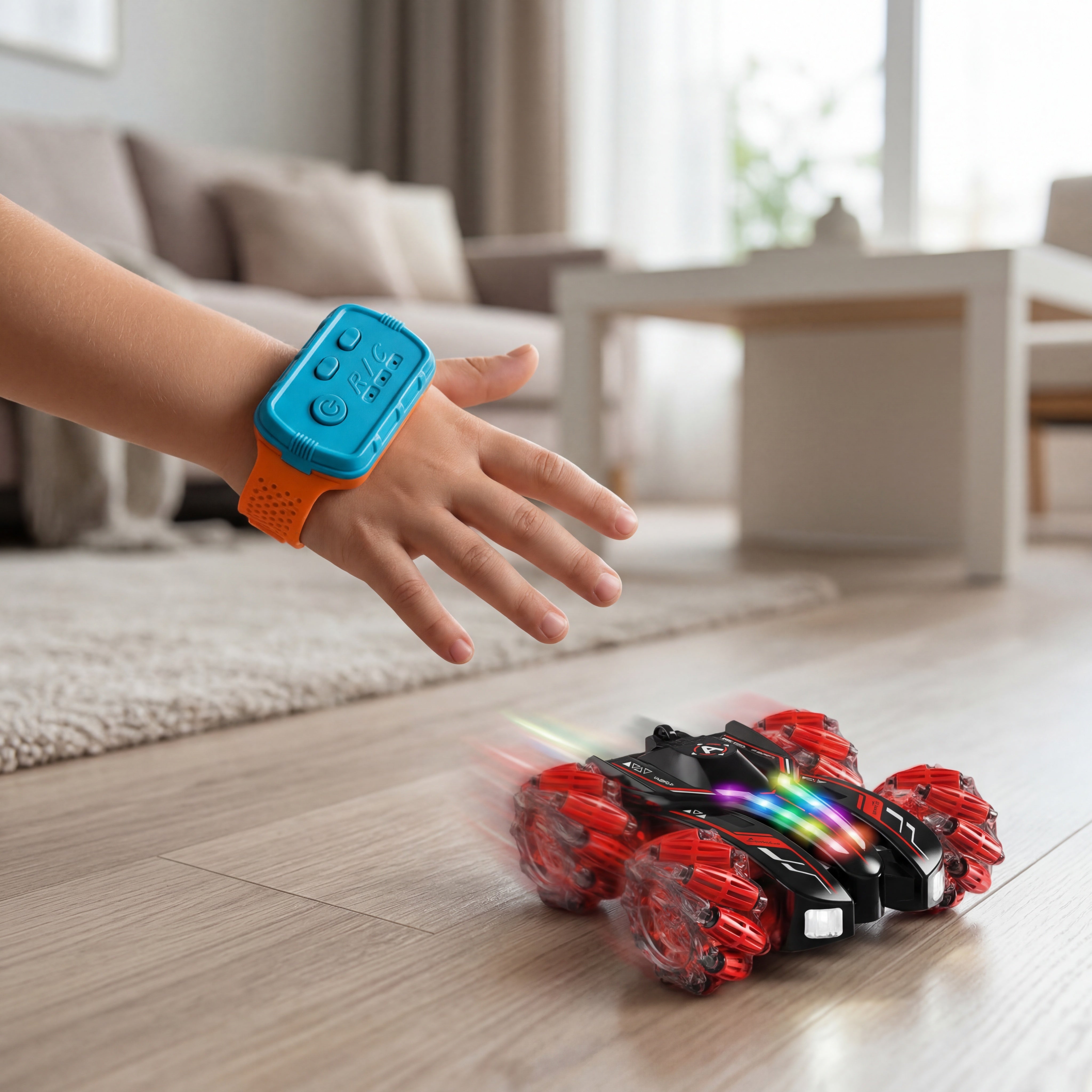 Auto zdalnie sterowane 360° z efektem dymu (PILOT + KONTROLER NA NADGARSTEK)