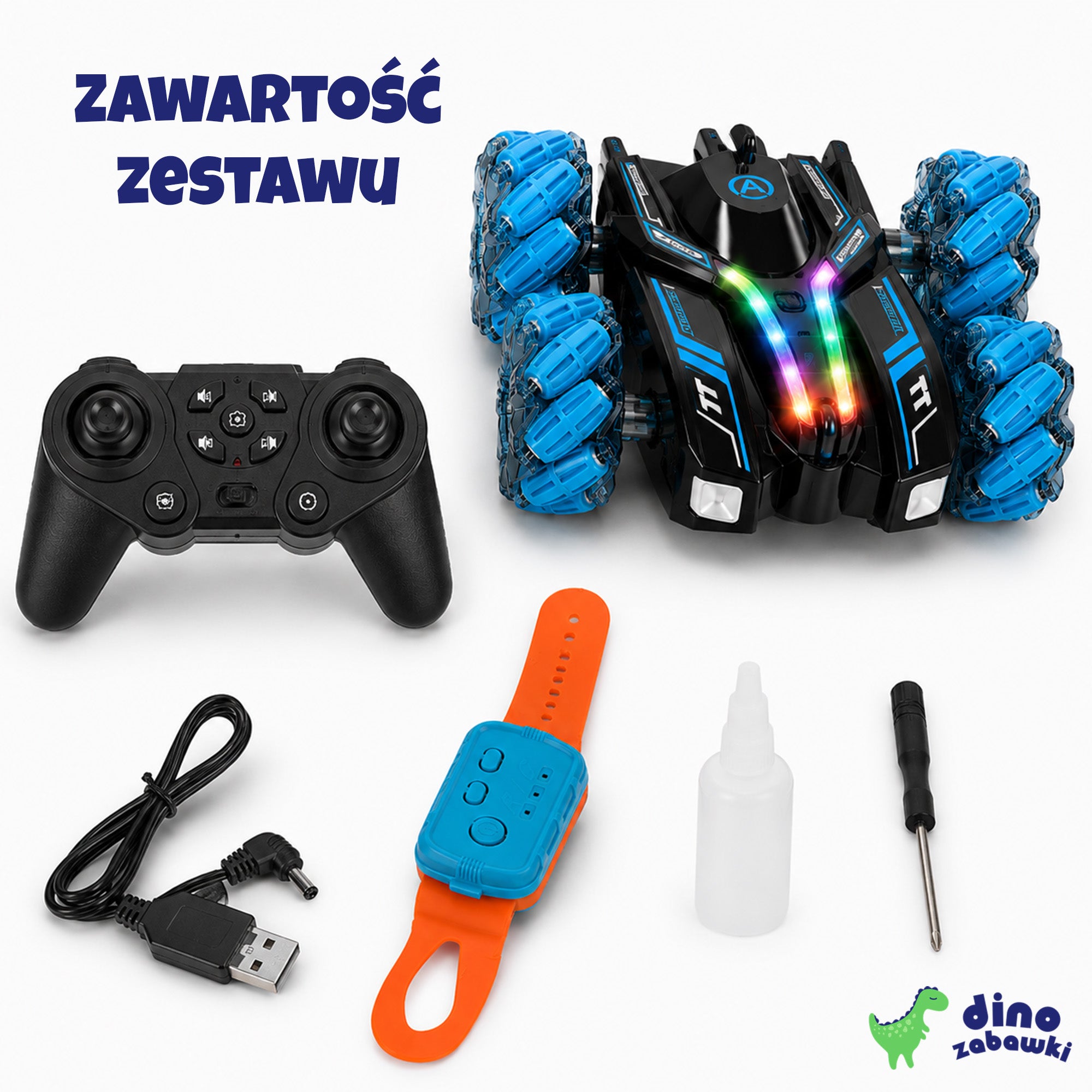 Auto zdalnie sterowane 360° z efektem dymu (PILOT + KONTROLER NA NADGARSTEK)